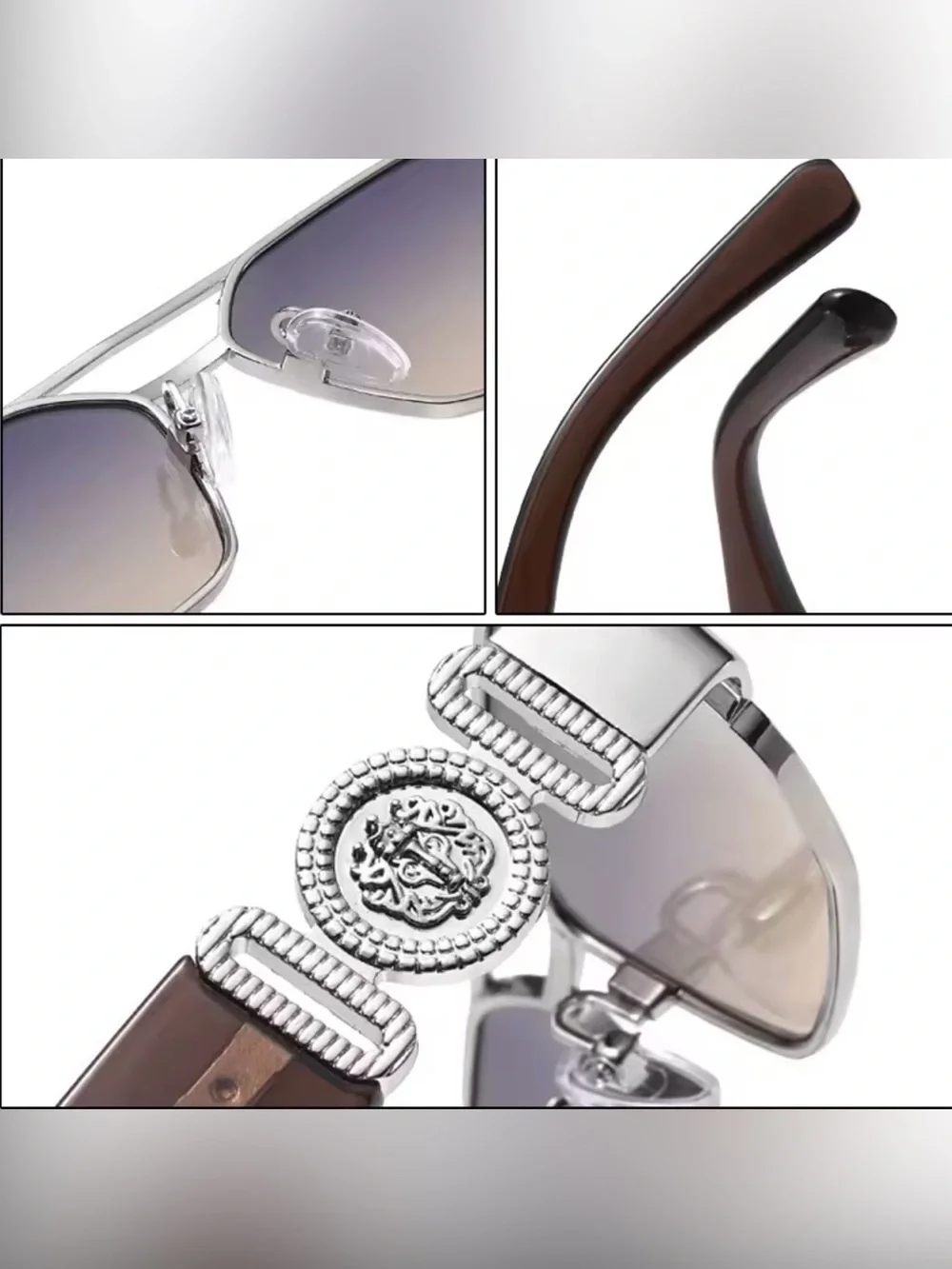 Men's Silver Frame Sunglasses with Brown Temples - Gradient Lenses